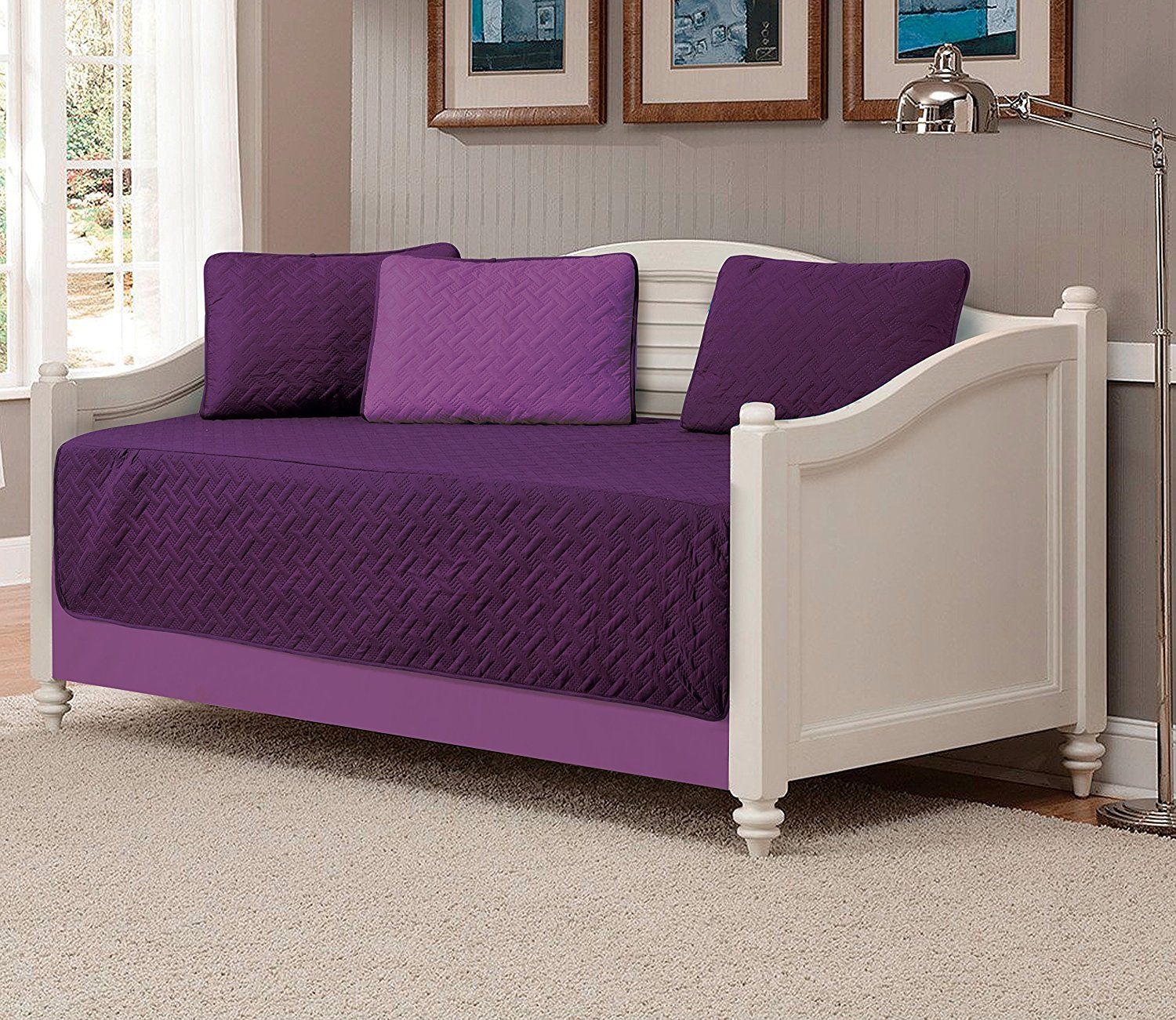 Fancy Linen 5pc Bedspread DayBed Solid Dark Purple/Light Purple New
