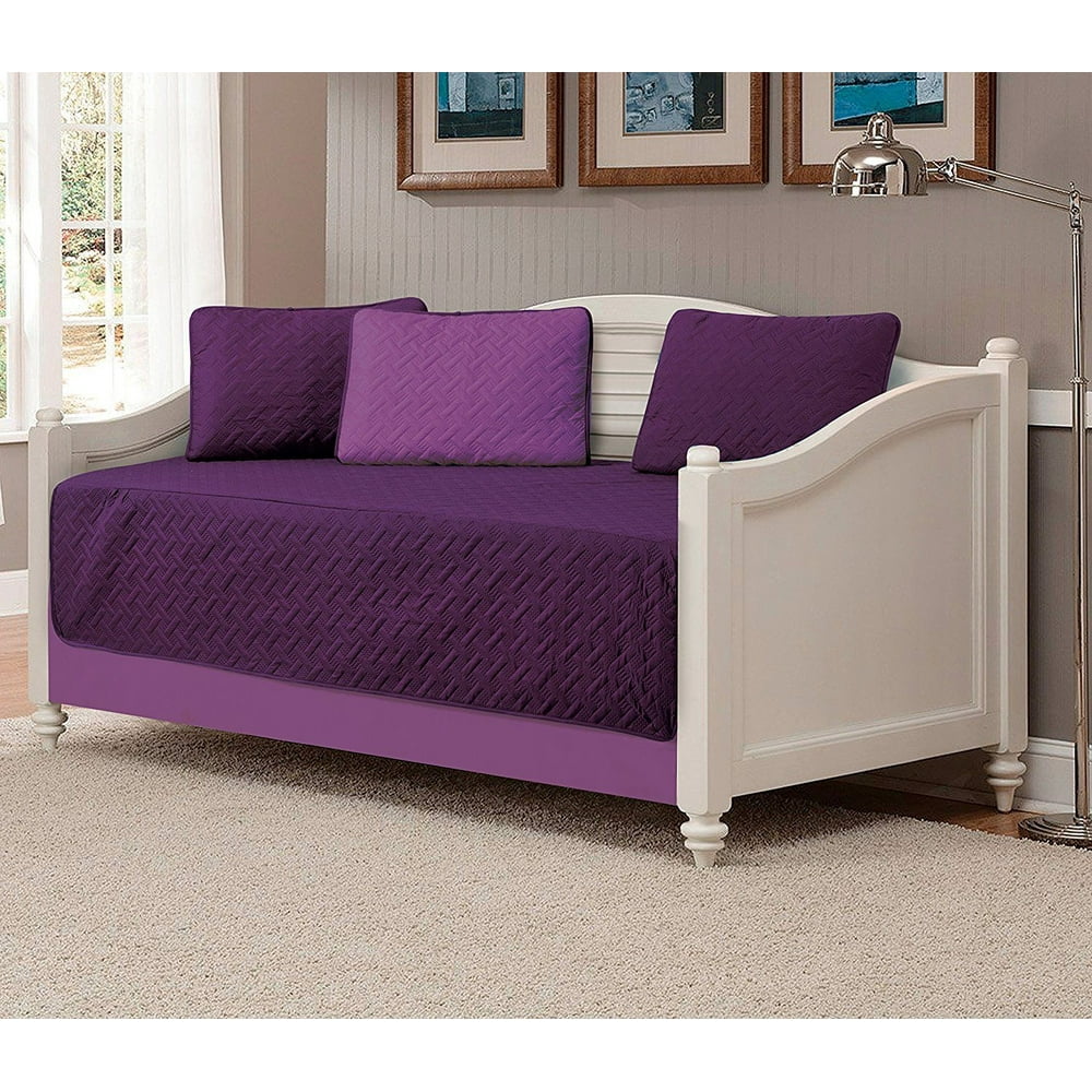 Fancy Linen 5pc Bedspread DayBed Solid Dark Purple/Light Purple New