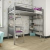 DHP Studio Twin Loft Bed with Integrated Desk and Shelves, Silver