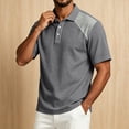 thumbnail image 6 of Fabrcox Mens Polo Shirts Short Sleeve Collared Henley Men's Linen Shirt Lightweight Relaxed Fit Color Block Vacation Outdoor Men Golf Shirt Gray XL, 6 of 7