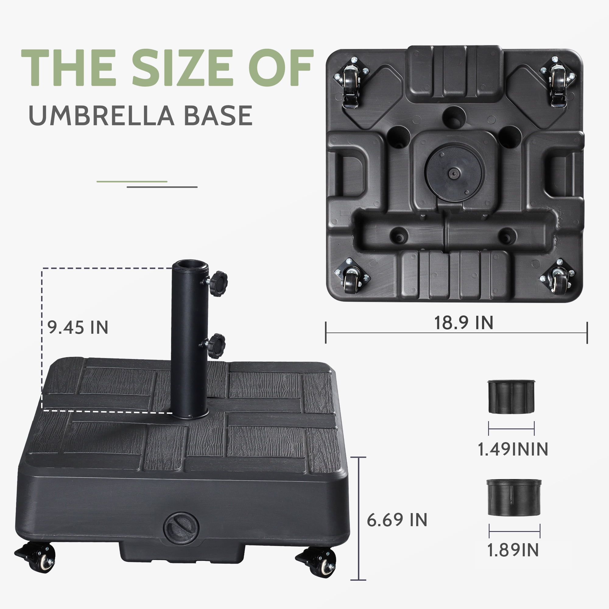 Scafild | 49-lbs Square Market Umbrella Base Weighted Heavy Duty Outdoor Living Square Brick Patio Umbrella Base With Wheel
