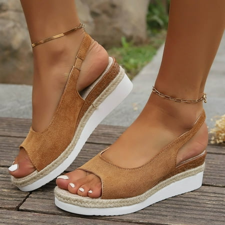 

YOUSNH Women s Slope High Heel Open Toe Sandals Solid Color Fashion Sandals Shoes Woman 2024 Trend Brown 8.5(41)