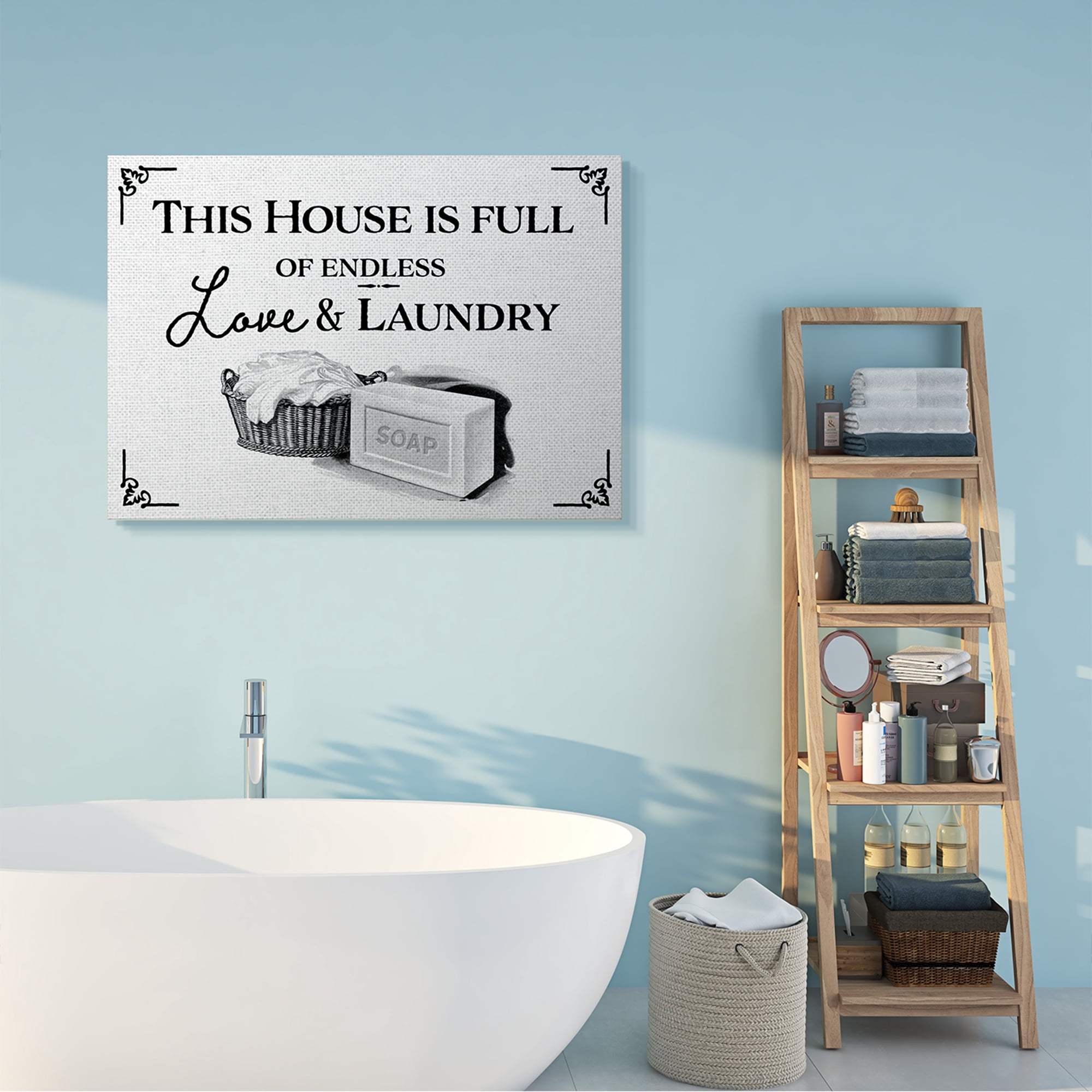 Stupell Home Décor Endless Love and Laundry Bathroom Word Design Canvas Wall Art by the Saturday Evening Post