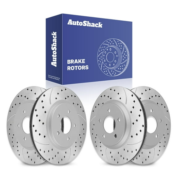 AutoShack Front Vented & Rear Vented Drilled & Slotted Coated Brake Rotors Silver Matte Finish 4-PC Set Replacement for 2005-2014 Ford Mustang TurboGuard