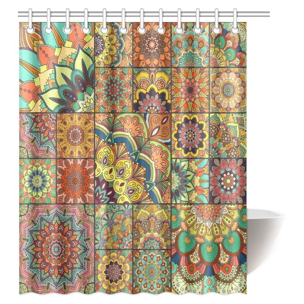 Ambesonne Ethnic Shower Curtain by Pearl Burgundy Arabesque Floral Figure Mandala Middle Eastern Stylized Swirled Lines Art Print Fabric Bathroom Decor Set with Hooks 75 Inches Long 