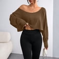 thumbnail image 2 of Womens Off Shoulder Long Sleeve Crop Tops Sexy Boat Neck Loose Casual T Shirt Coffee S, 2 of 6