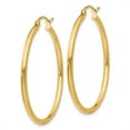 thumbnail image 2 of Real 14kt Yellow Gold Polished 2mm Lightweight Tube Hoop Earrings; for Adults and Teens; for Women and Men, 2 of 4