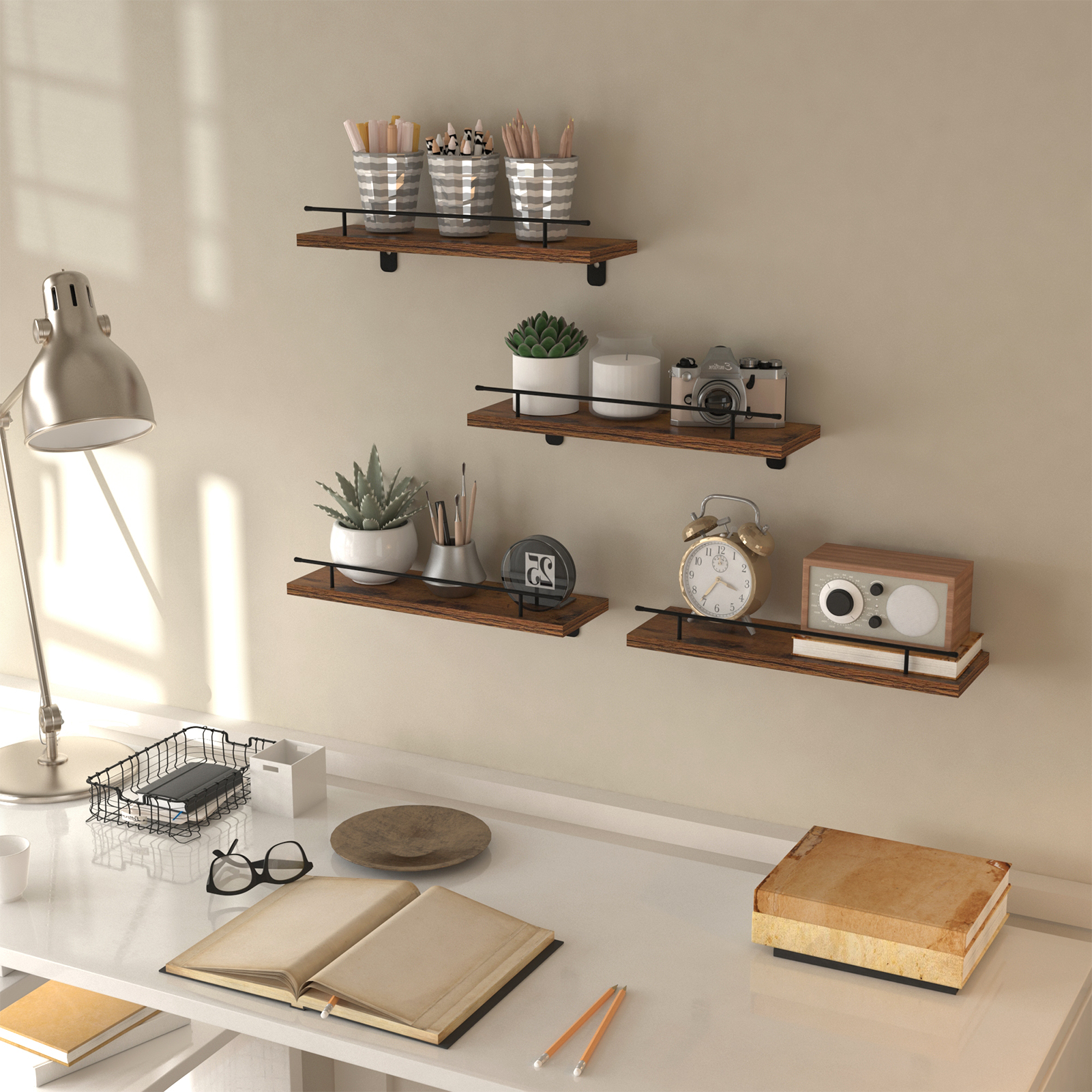 Black Floating Wall Shelves Set of 4, Rustic Floating Storage Shelf for Bathroom,Kitchen Room, Living Room