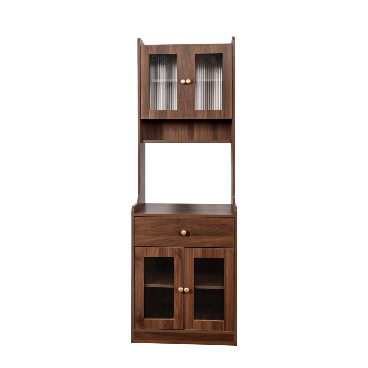 Kitchen Pantry Hutch Cabinet with Microwave Stand, Farmhouse Buffet Sideboard with 2 Cabinets & Drawer, Coffee Bar Storage Cabinet for Kitchen Dining Room, Brown