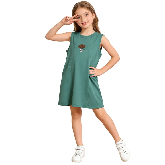 HBGVBA Toddler Girl's Dresses,Casual Summer Dresses,12 Months-9 Years Print Tank Crew Neck Midi Length Loose Casual Dress
