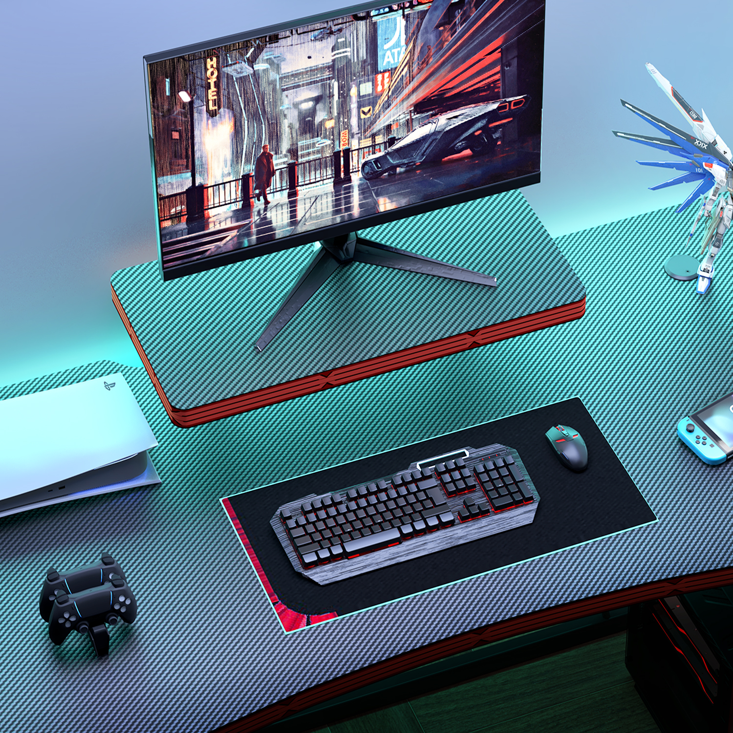 Lacoo 55 Inches Gaming Desk Home Office Desk Modern Style Computer Desk with Cup Holder Headphone Hook, Black