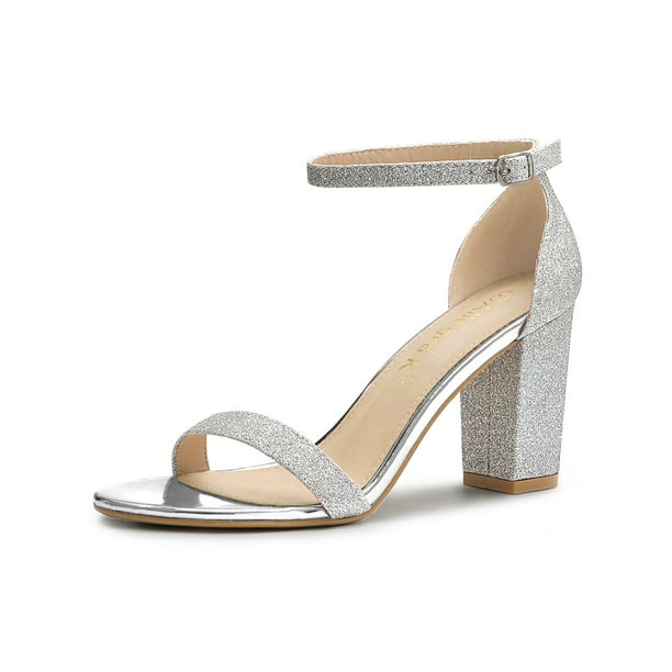 allegra k women's glitter clear ankle strap flat mules shoes