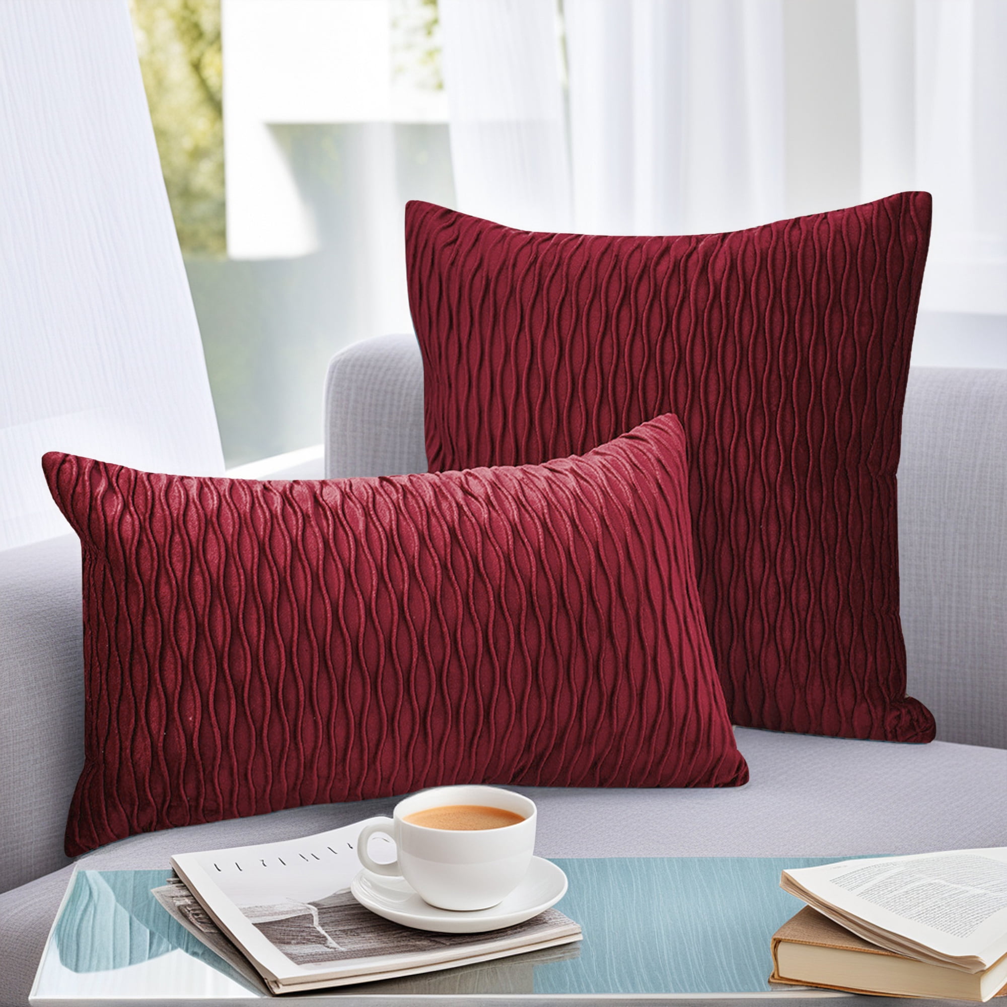 Unique Bargains Throw Pillow Covers Striped Velvet Rectangular Red 18" x 18"