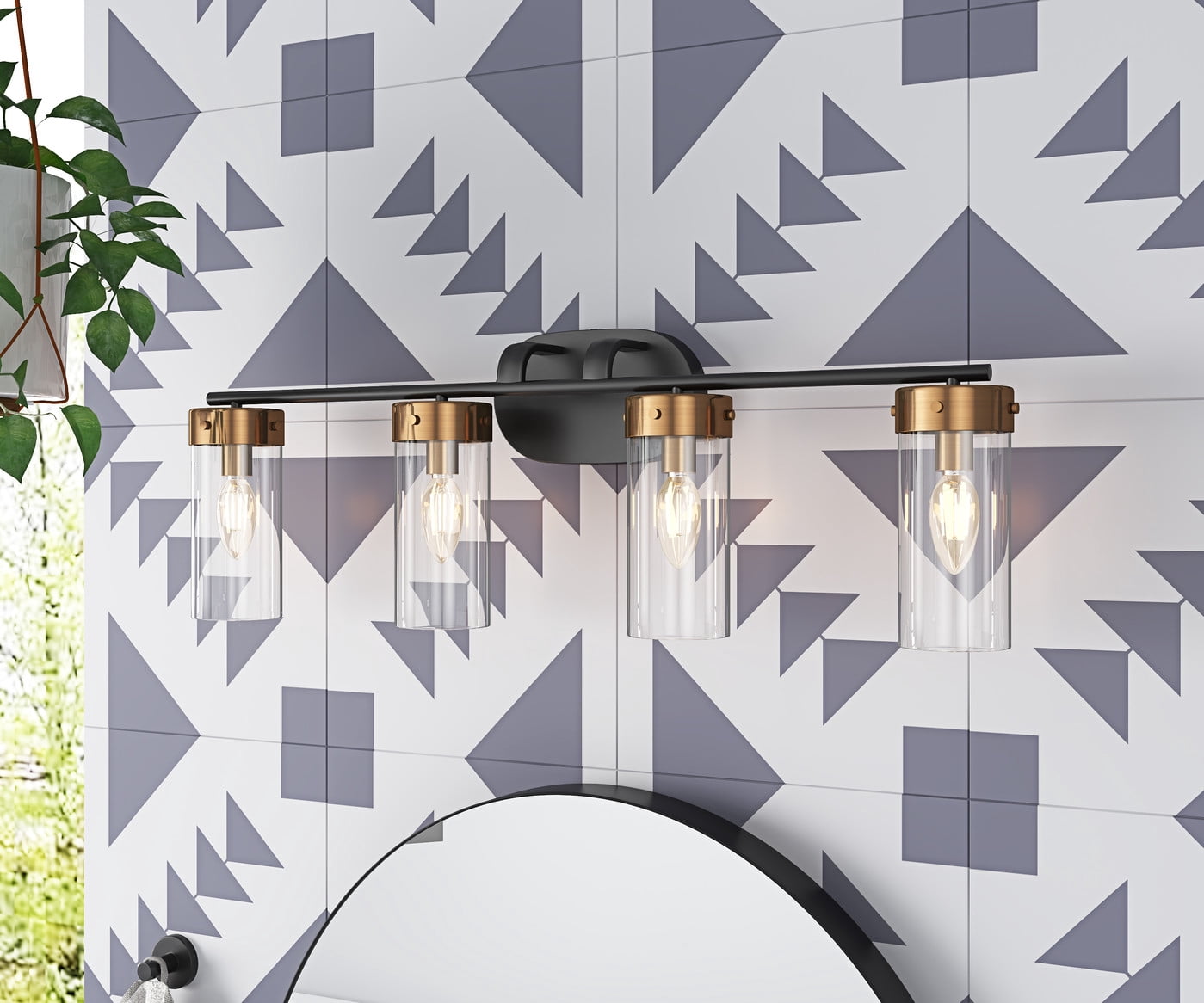 Aiwen 4-Light Bathroom Lighting Fixtures Modern Vanity Light Over Mirror With Clear Glass Shade In Gold Finish