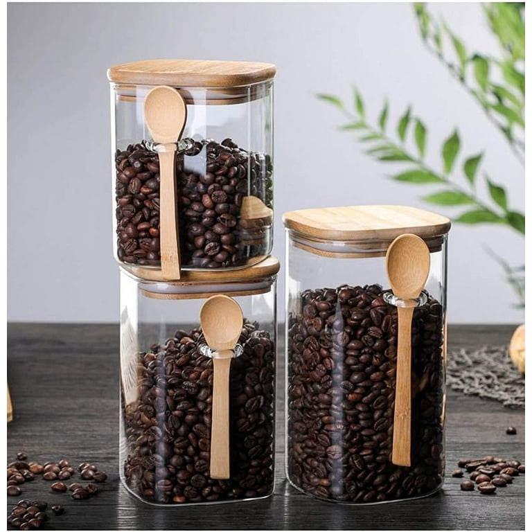 800ml 1000ml 1200ml Clear Airtight Food Jars Square Glass Storage Jar with  Bamboo Lids with Spoons for Sugar Seeds Salt Pepper Spices - China Glass Jar  with Bamboo Lid and Spoon and