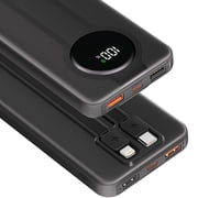 Aioneus Portable Charger Power Bank with Built-in Cables, 10000mAh 20W Fast Battery Pack, Black