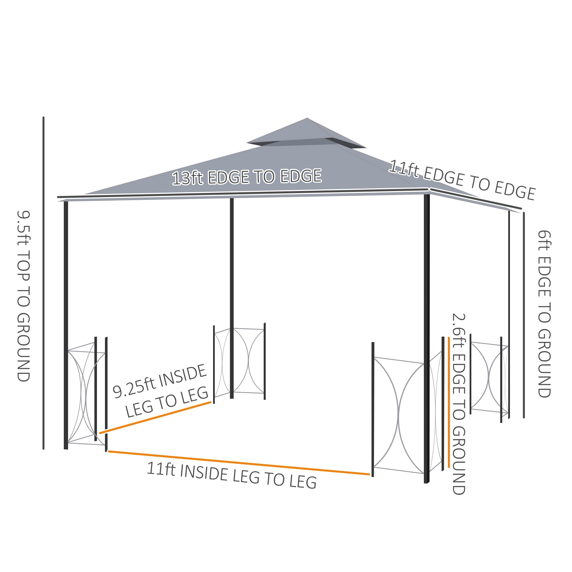 Outsunny 11' x 13' Patio Gazebo, Double Roof with Netting & Curtains