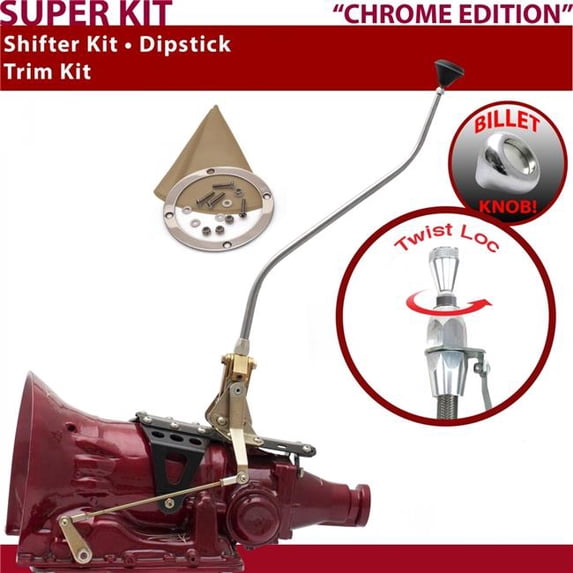 American Shifter 45RFE Shifter Kit Chrome 23 in. Swan Trim Kit Dipstick for F5568