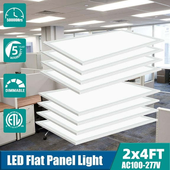 8Pack Seuron 2x4ft LED Panel Light 7800LM 5000K Daylight White, 0-10V Dimmable Ceiling Light for Office ETL Listed