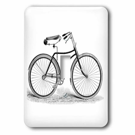3dRose Black and white vintage bicycle pen and ink drawing print - old-fashioned cycler cycling bike, Single Toggle Switch