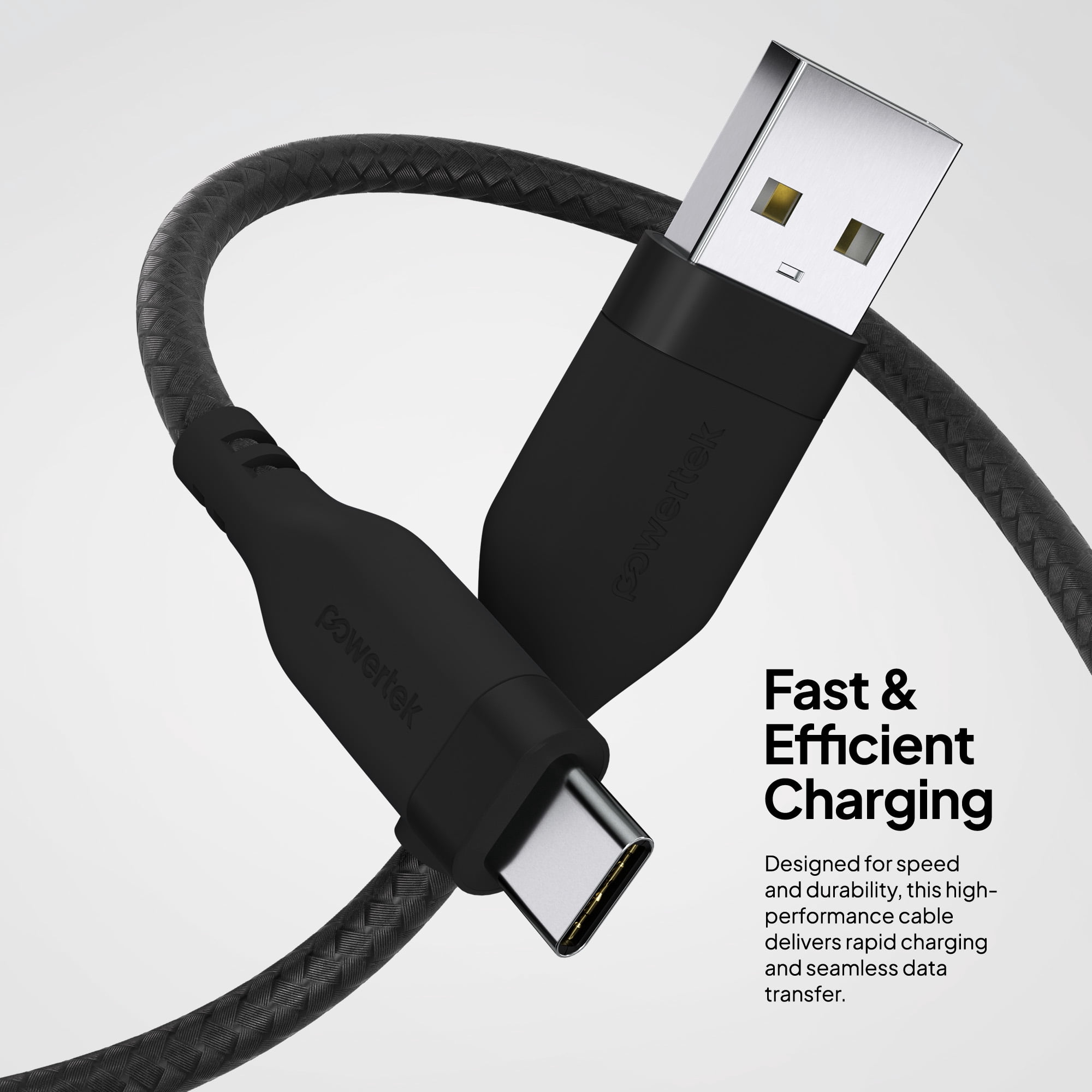 Powertek USB-A to USB-C (Type-C) Charging Cable, Carbon Design Texture, 6 ft, Black
