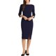 thumbnail image 1 of Vestido de tubo para mujer INSPIRE CHIC con cuello barco, mangas 3/4, dobladillo dividido, vestido midi para el trabajo, azul marino, talla S, 1 of 6
