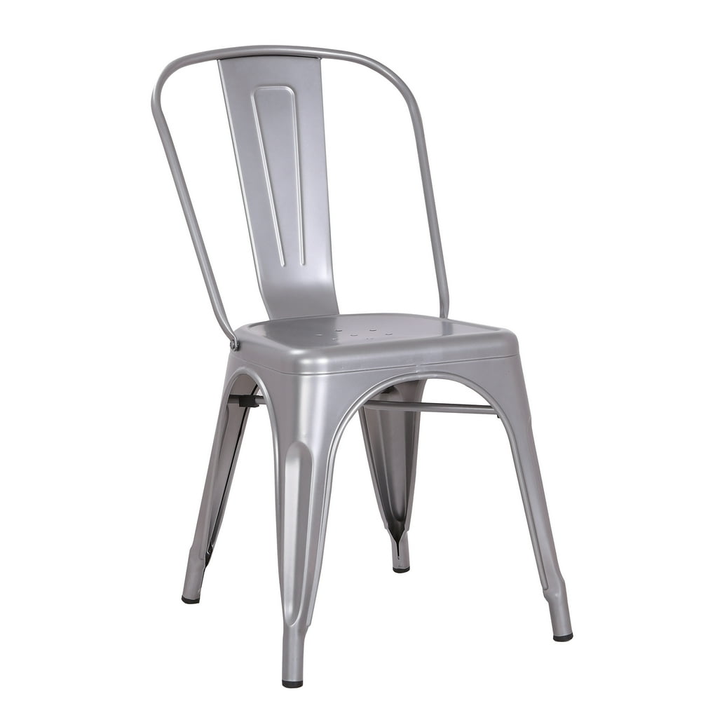 Set of 2, Modern Distressed Matte Grey Metal Dining Room Kitchen Bar