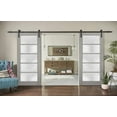 thumbnail image 3 of Sturdy Double Barn Door 60 x 80 inches with Frosted Glass | Quadro 4002 Grey Ash | Top Mount 13FT Rail Hangers Heavy Set | Solid Panel Interior Doors, 3 of 6