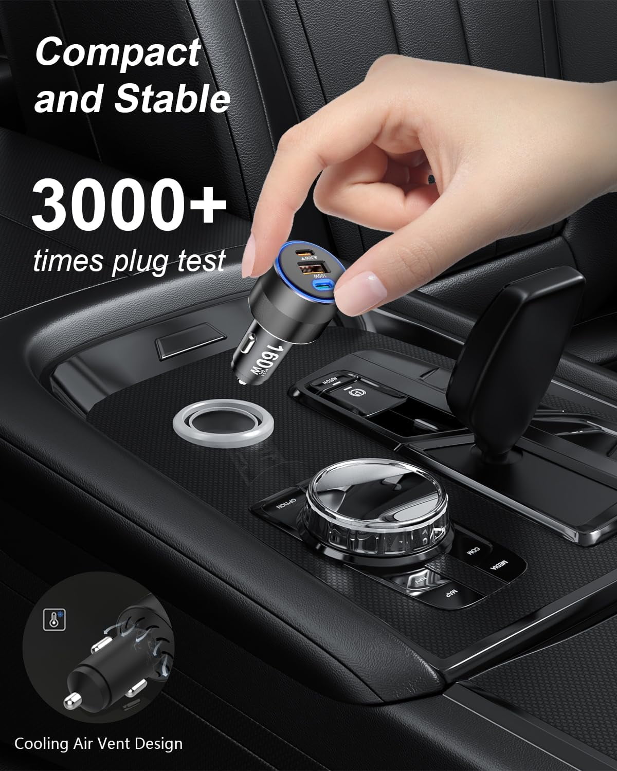 160W USB C Car Charger Fast Charging Cigarette Lighter PD3.0 100W PPS 45W QC5 30W Type C Car Charger for MacBook Pro Air Laptop iPad iPhone 15 14 13 Pro Samsung S24 S23