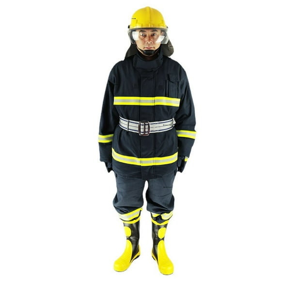 Fire Resistant Safety Suit Heat Insulation Jacket Pants High Visibility Reflective Strip for Workers Navy Blue