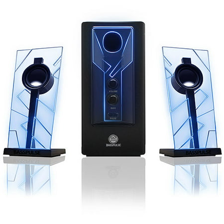 GOgroove BassPULSE Glowing Blue LED Computer Speaker Sound System - Works with Dell , ASUS , Lenovo , Apple , Alienware and More Desktops , Laptops , Gaming Towers and Steam