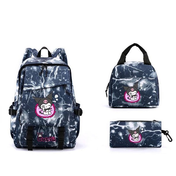 Fashion Sanrio Kuromi Printed Backpacks 3pcs Set Boys Girls School Schoolbag Mochila Lunch Bags Cartoon Student Kids Bookbag