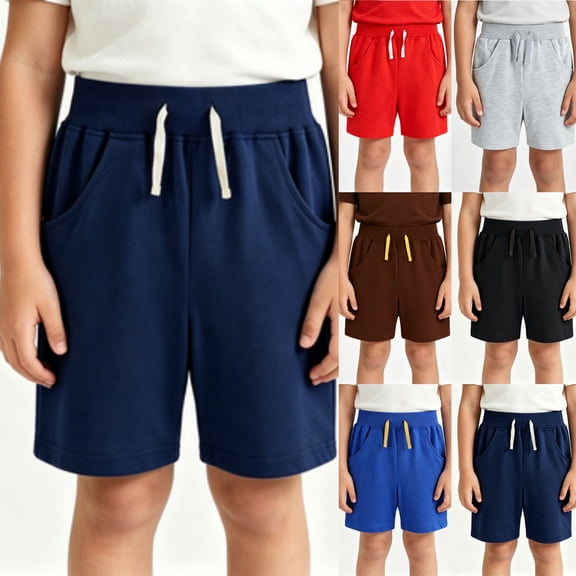 Boys Cotton Shorts Kids Athletic Casual Drawstring Shorts with Pocket | Uniform Shorts for 4-10 Years