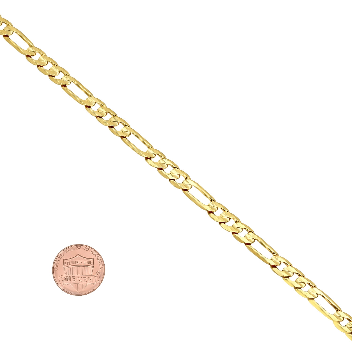 5.5mm 14k Yellow Gold Plated Flat Figaro Chain Necklace + Bracelet Set, 24" (Necklace) + 8" (Bracelet)