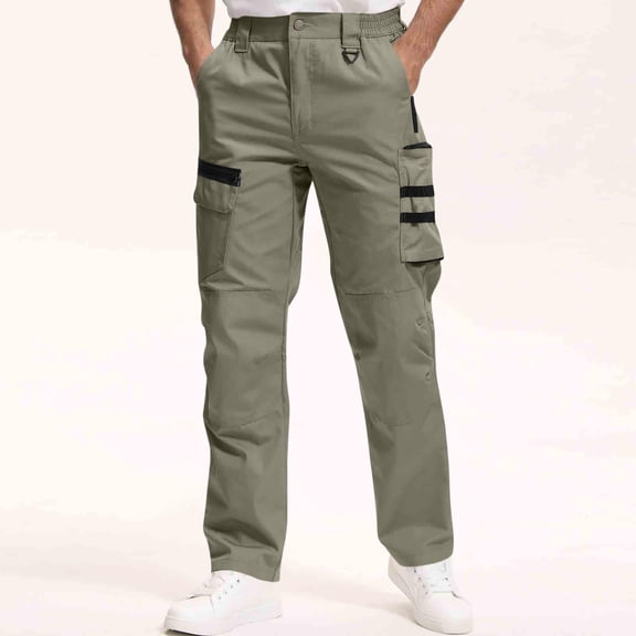 Work Pants for Men Straight Leg Cargo Trousers Heavy Duty Multi-Pockets Slacks Durable Outdoor Hiking Construction Wear
