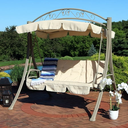 Sunnydaze Deluxe 3 Person Outdoor Patio Porch Swing With Canopy