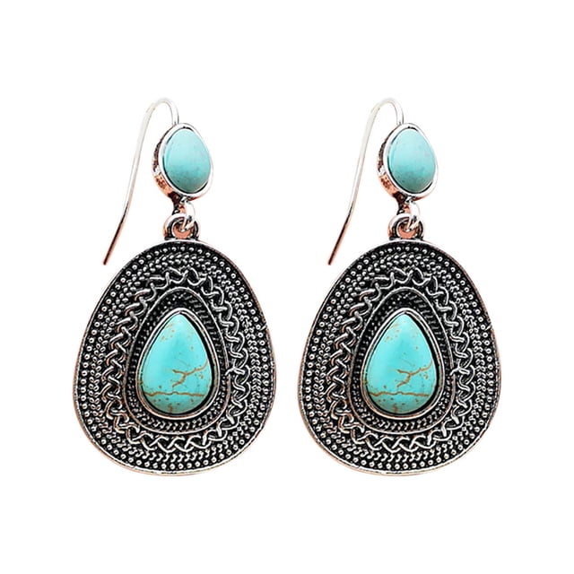 Pendientes colgantes vintage con gancho boho para compromiso y boda, turquesa y piedras preciosas