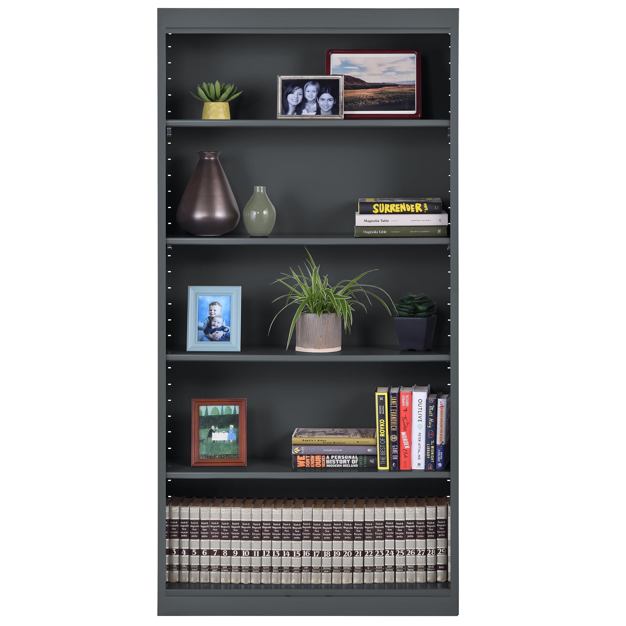 Sandusky Welded Steel Freestanding Bookcase Storage Cabinet, Charcoal