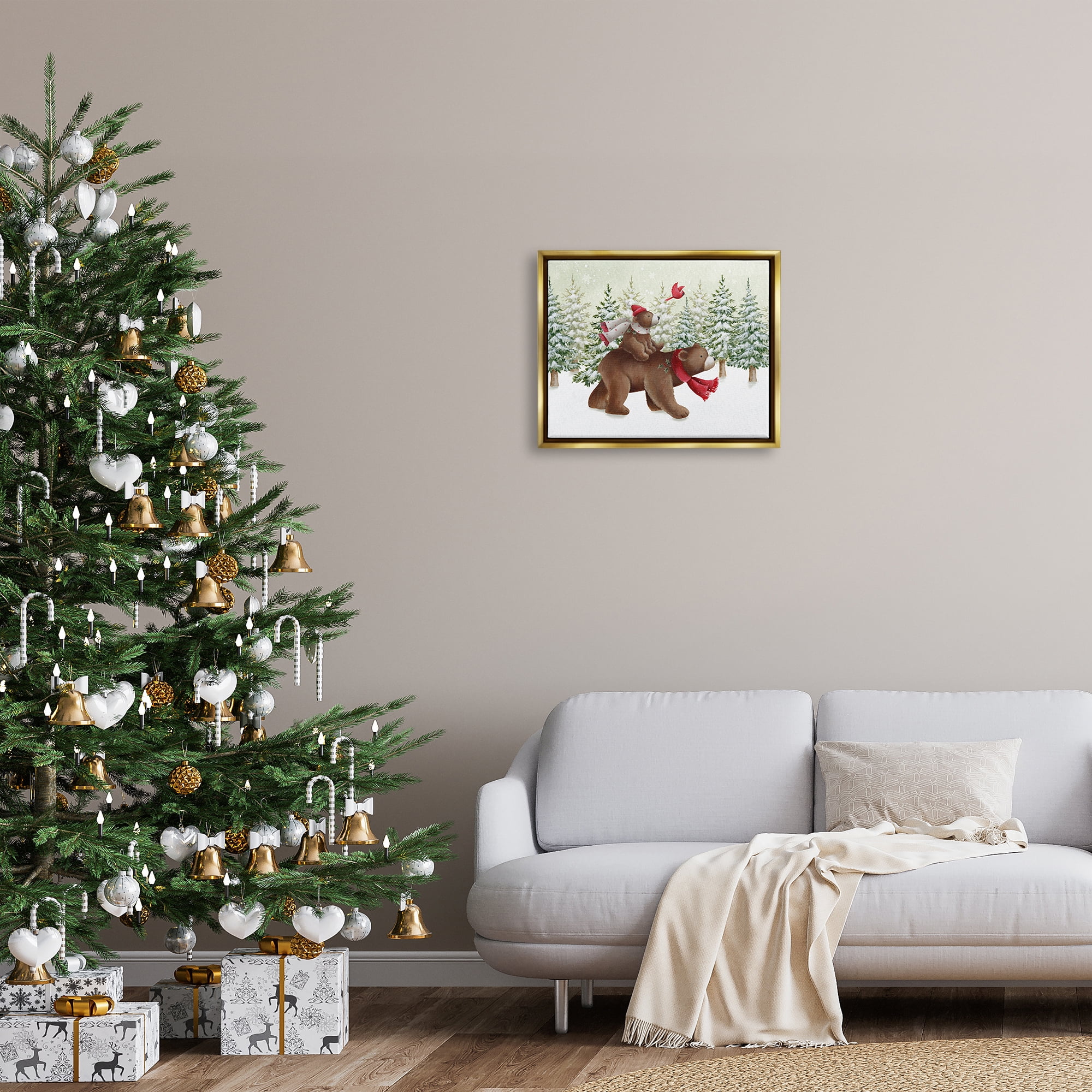 Stupell Industries Bears in Snowy Scene Animals & Insects Painting Gold Floater Framed Canvas Art Print Wall Art, 21 x 17