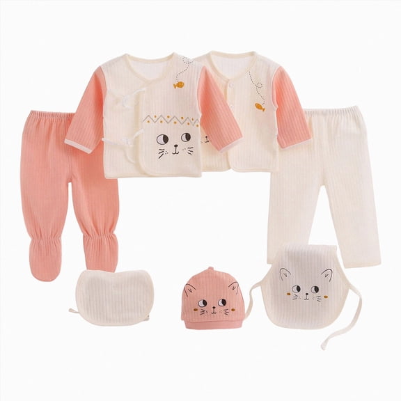 CAUYDYNew Born Baby Layette Gift Set-7 Piece Cotton Girl Boy Cute Cartoon Clothing and Essentials Accessories 0-3 month0-3 ML101-Light Pink,9-12 M)