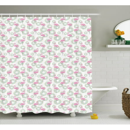 Flamingo Shower Curtain Pink Flamingos And Donuts Tropical Hawaiian Flamingo Shower Curtain Pink Flamingos And Donuts Tropical Hawaiian Animals Delicious Desserts Fabric Bathroom