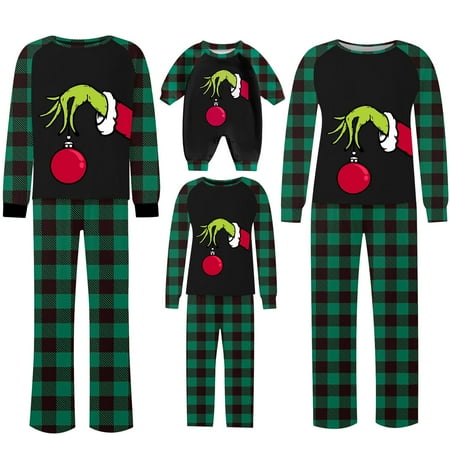 

2024 Christmas Grinch Family Matching Family Matching Pajamas Grinch-printed Fancy Dress Loungwear for Baby Kid Adults Christmas Dress Up