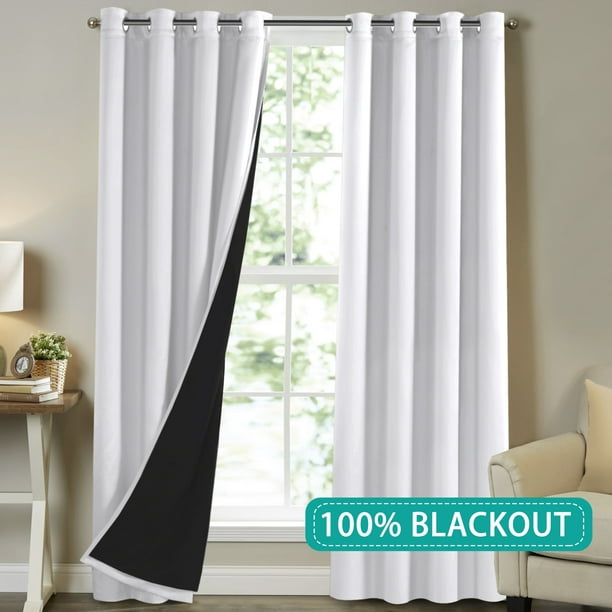 Blackout Curtains For Bedroom Faux Silk, White Curtains 108 Inches