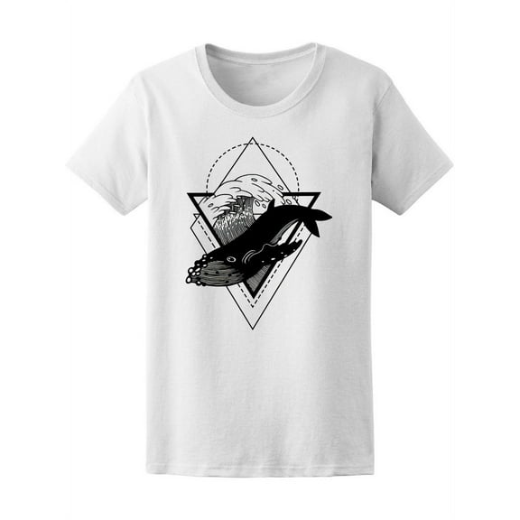 Geometric Water Waves Whale T-Shirt Women -Image by Shutterstock, Female XX-Large