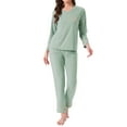 thumbnail image 1 of INSPIRAR CHIC Pijamas de Algodón para Mujeres, Conjuntos de Ropa de Dormir de Manga Larga con Pantalones y Bolsillos, 2XL Verde, 1 of 6