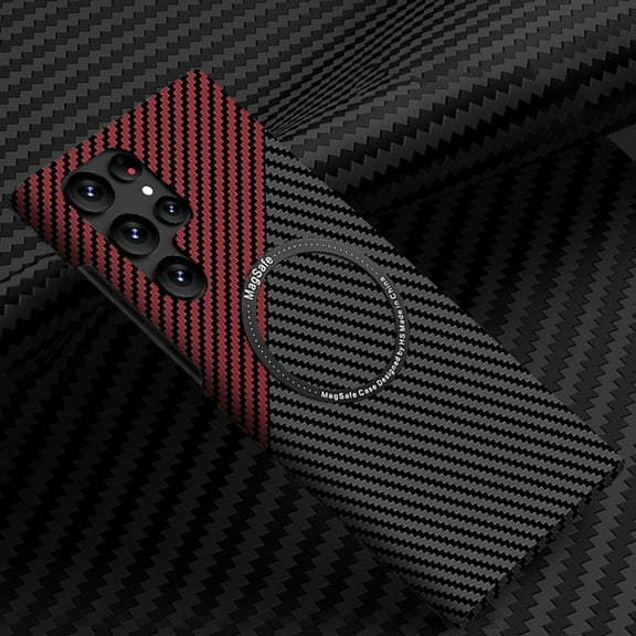 Haobuy Carbon Fiber Magnetic Case Compatible with Samsung Galaxy S23 Compatible MagSafe Thin Shockproof Case-Red