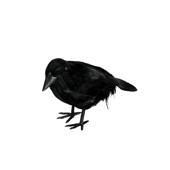 Realistic Crow Figurine, Feather Plastic Halloween Table Decor Prop, Black Spooky Bird Ornament for Shelf Mantel Haunted House Party Scene Setup(E)