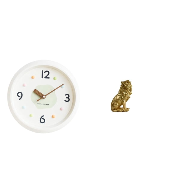 Reloj de pared,Reloj de pared decorativo,moderno y elegante,Reloj de pared redondo silencioso,sin tictac,ideal para regalar.,Estatua de león pequeño,Estatua de león de escritorio,decoración