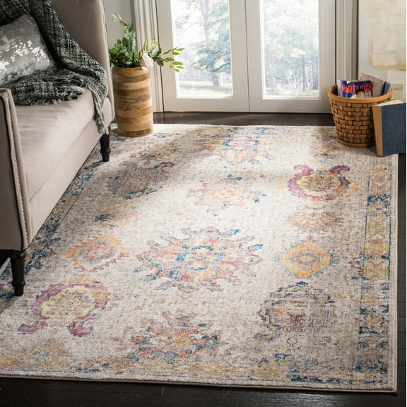 SAFAVIEH Bristol Bill Oriental Polyester Area Rug, Light Gray/Blue, 5'1" x 7'6"