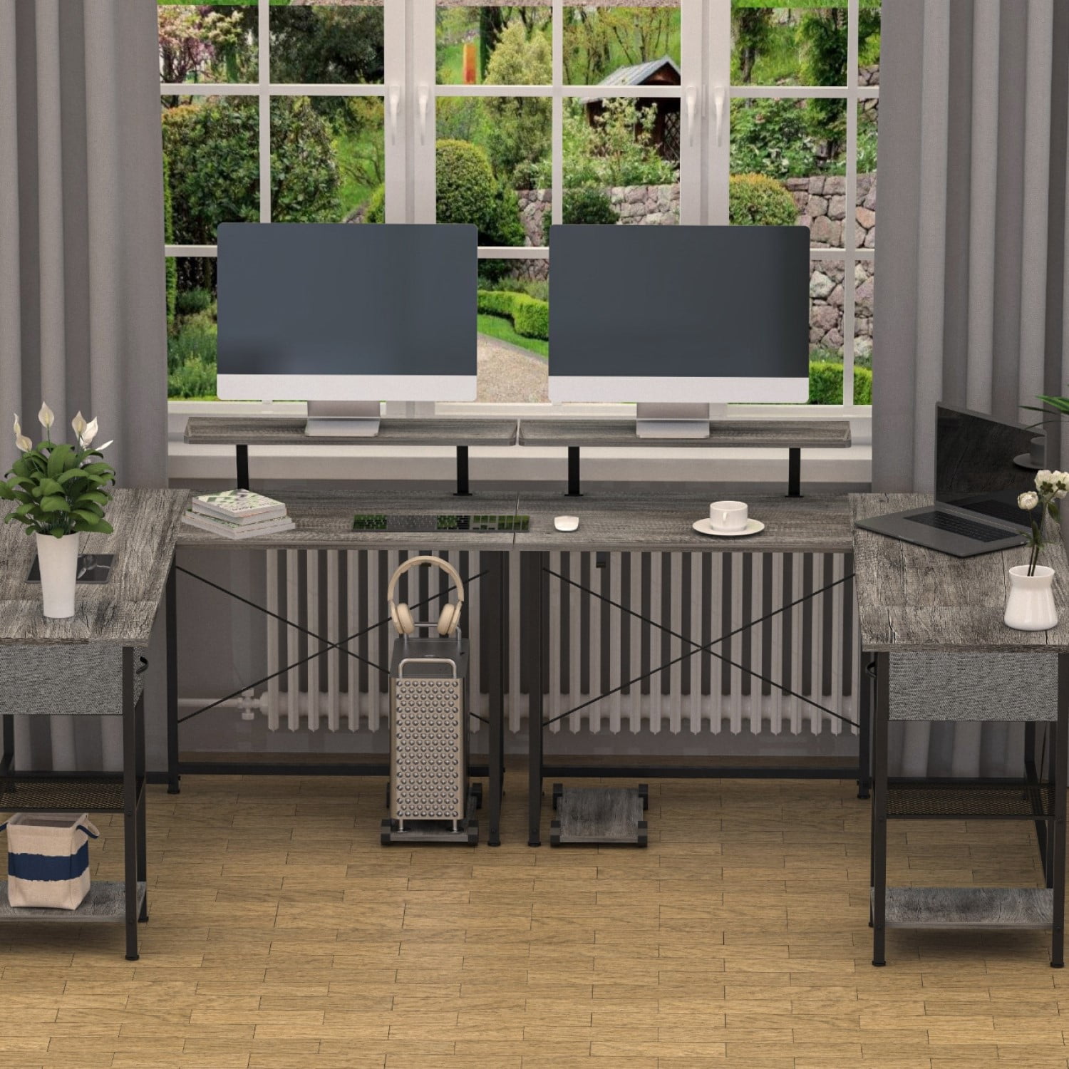 YYAo Executive Desk, Writing Desk, Secretary Desk, L-shaped multi-functional desk - Gray